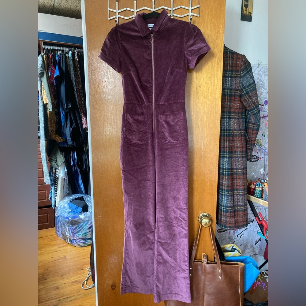 Urban Outfitters Corduroy Jumpsuit Maroon Purple Burgundy Wine Zip Up